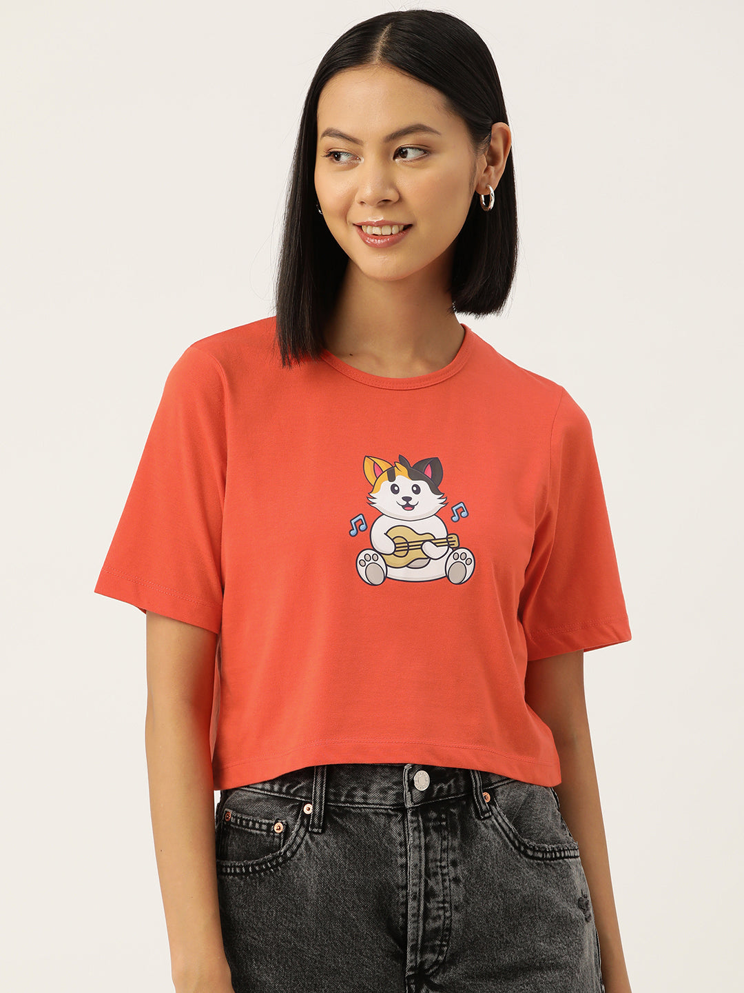 Women Graphic Printed Pure Cotton Crop T-shirt