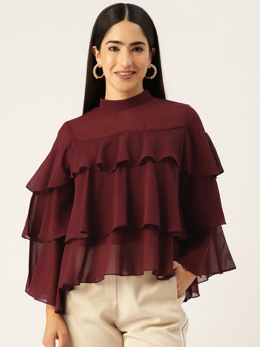 Maroon Layered Georgette Top