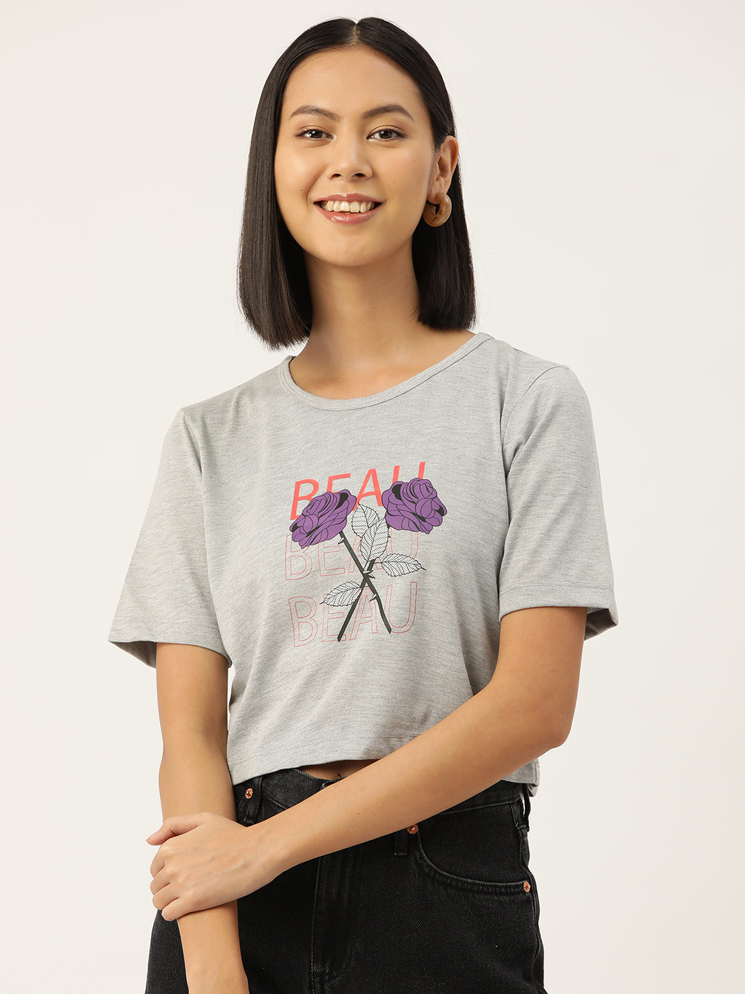 Women Graphic Printed Pure Cotton Crop T-shirt