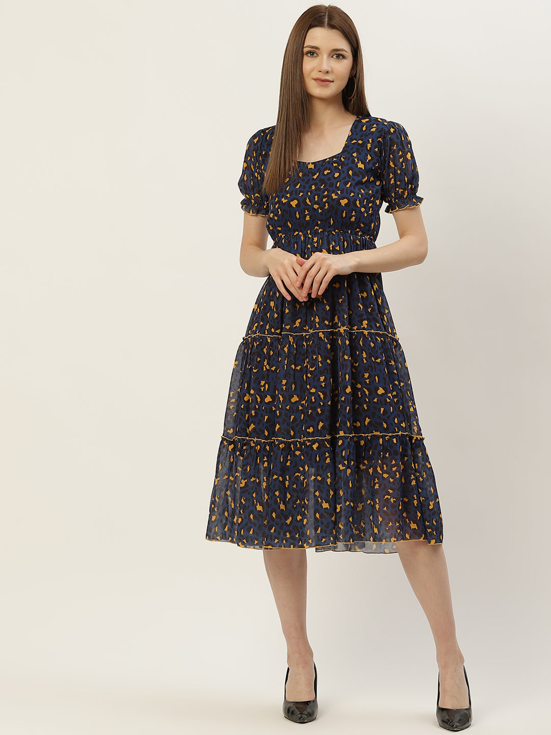 Women Multicoloured Georgette A-Line Midi Dress