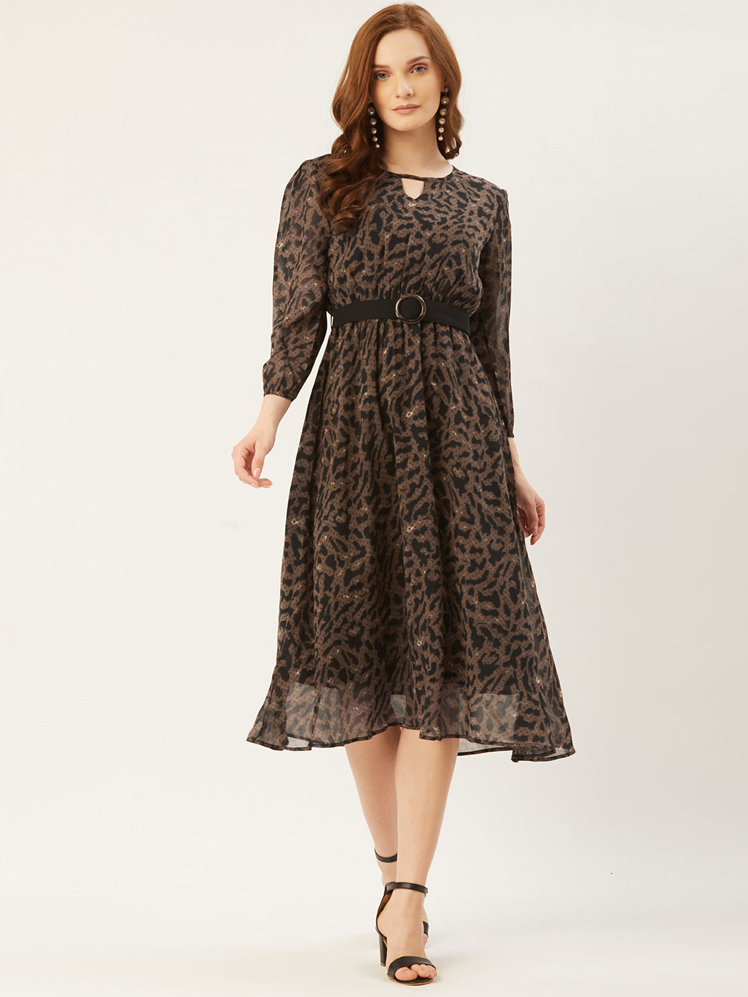 Women A-line Brown Dress