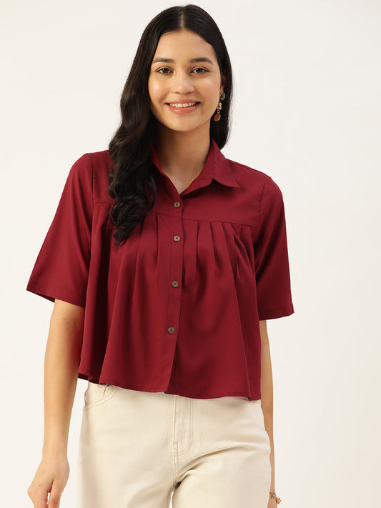 Women Solid Maroon Casual Shirt