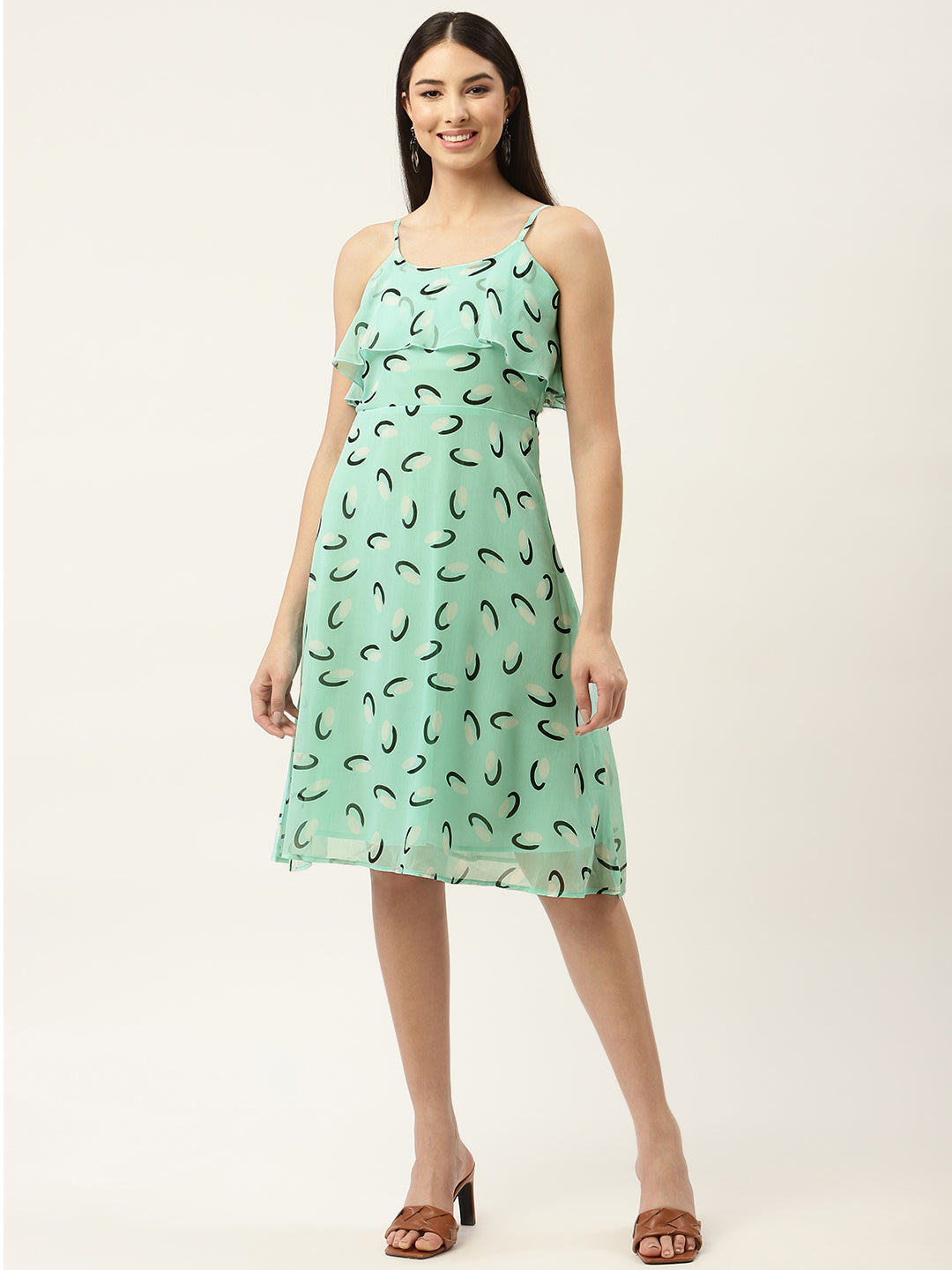 Sea Green Layered Chiffon A-Line Midi Dress