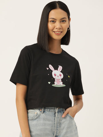 Women Graphic Printed Pure Cotton Crop T-shirt
