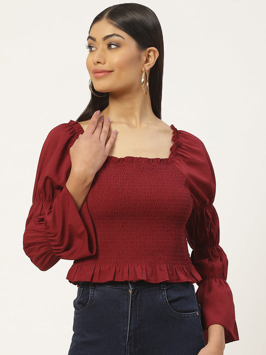 Smocked Crepe Peplum Top