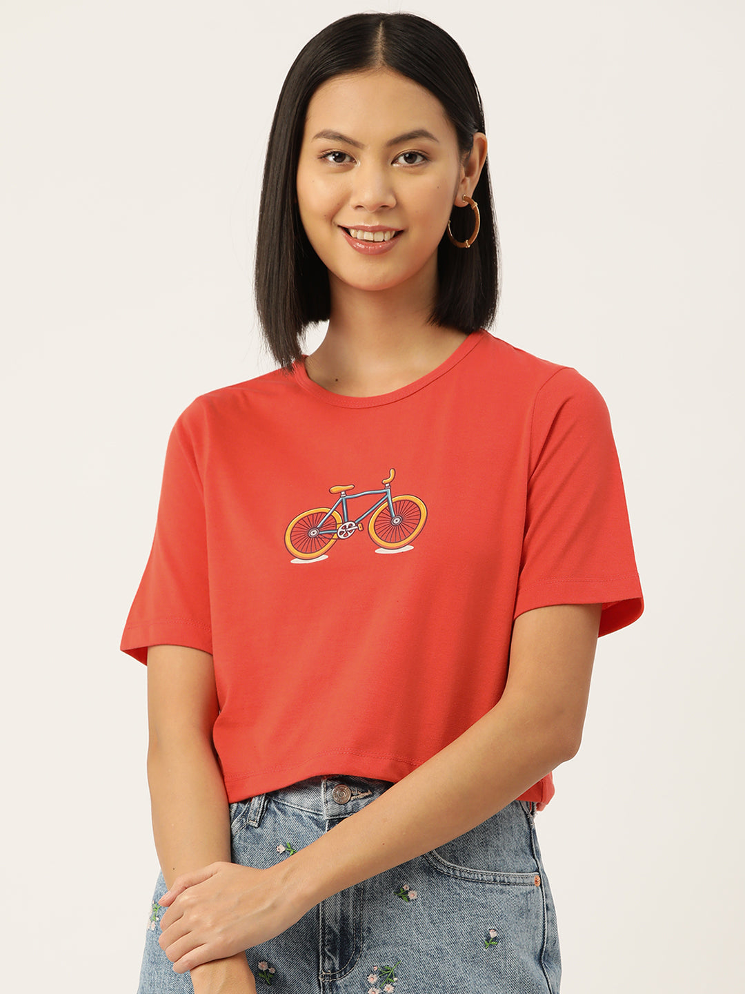 Women Graphic Printed Pure Cotton Crop T-shirt