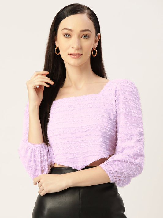 Purple Textured Georgette Crop Top