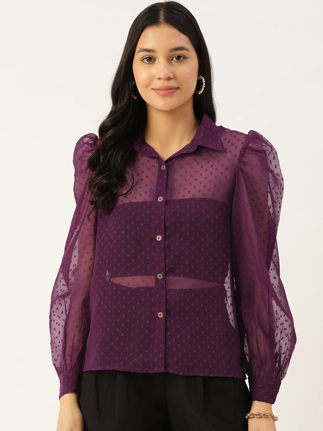 Purple Sheer Georgette Party Shirt