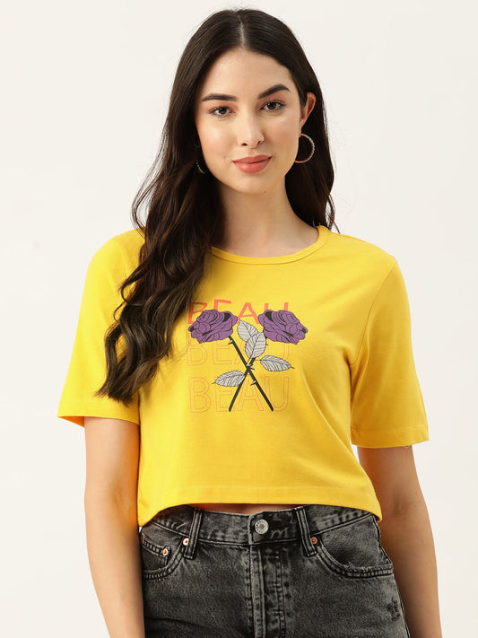 Women Graphic Printed Pure Cotton Crop T-shirt