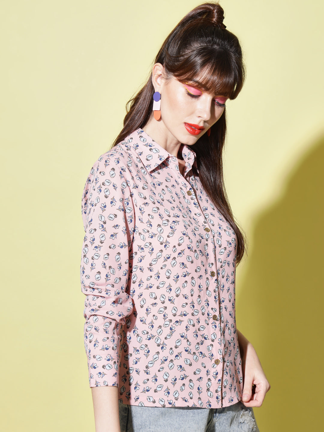 Women Pink Floral Printed Casual Shirt