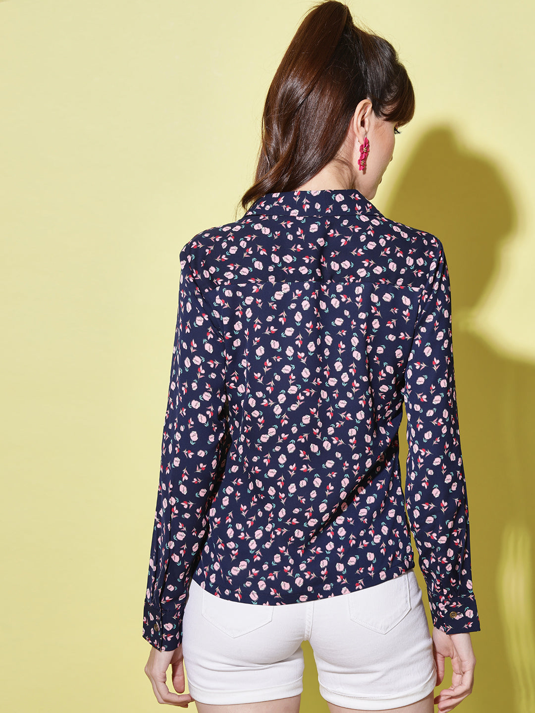 Women Navy Blue Floral Printed Casual Shirt