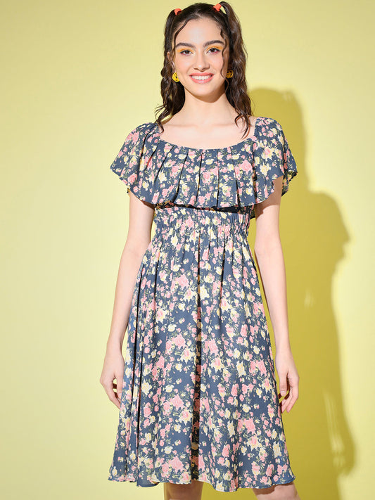 Floral Off-Shoulder Georgette Dress