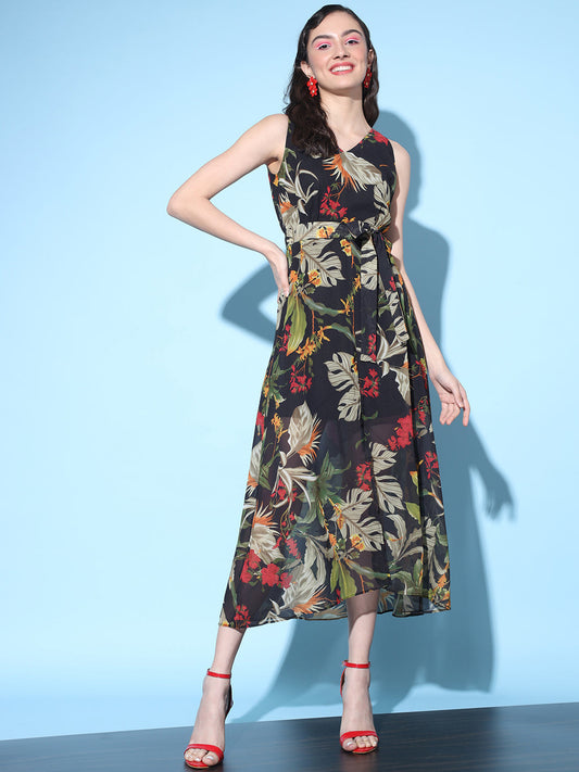 Tropical Georgette Midi Dress