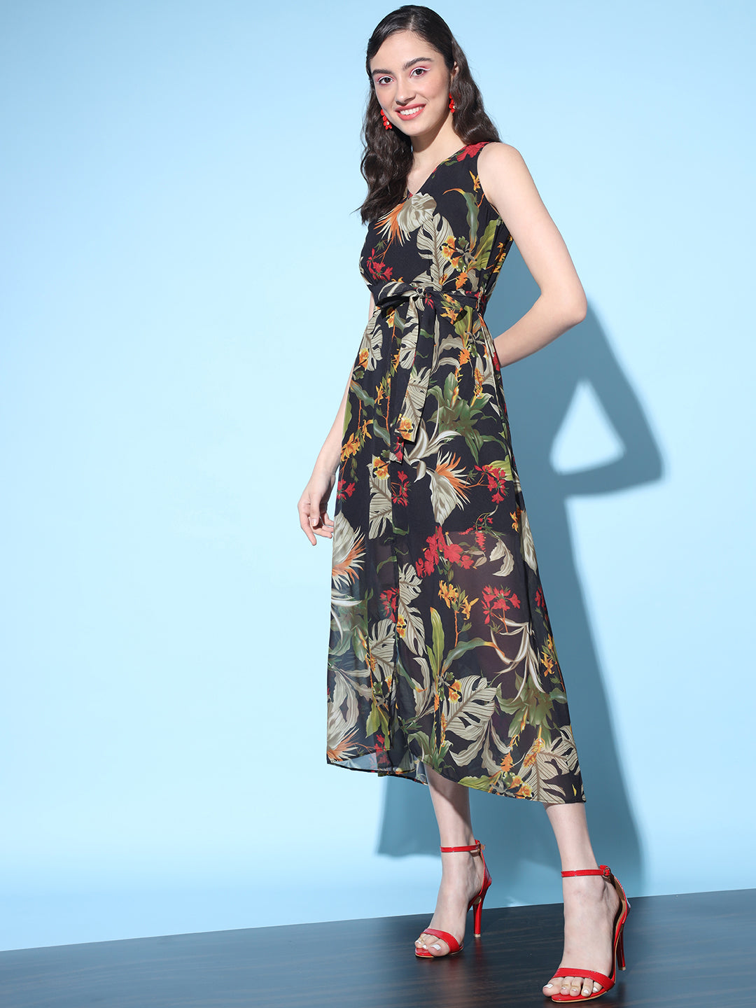 Tropical Georgette Midi Dress