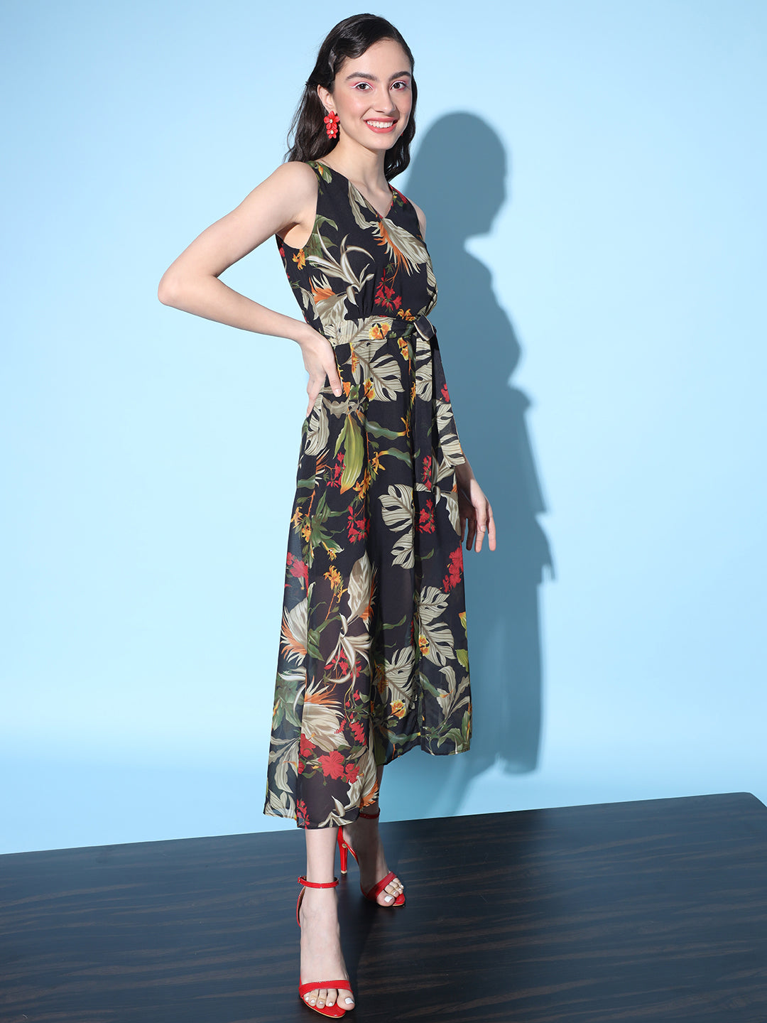 Tropical Georgette Midi Dress