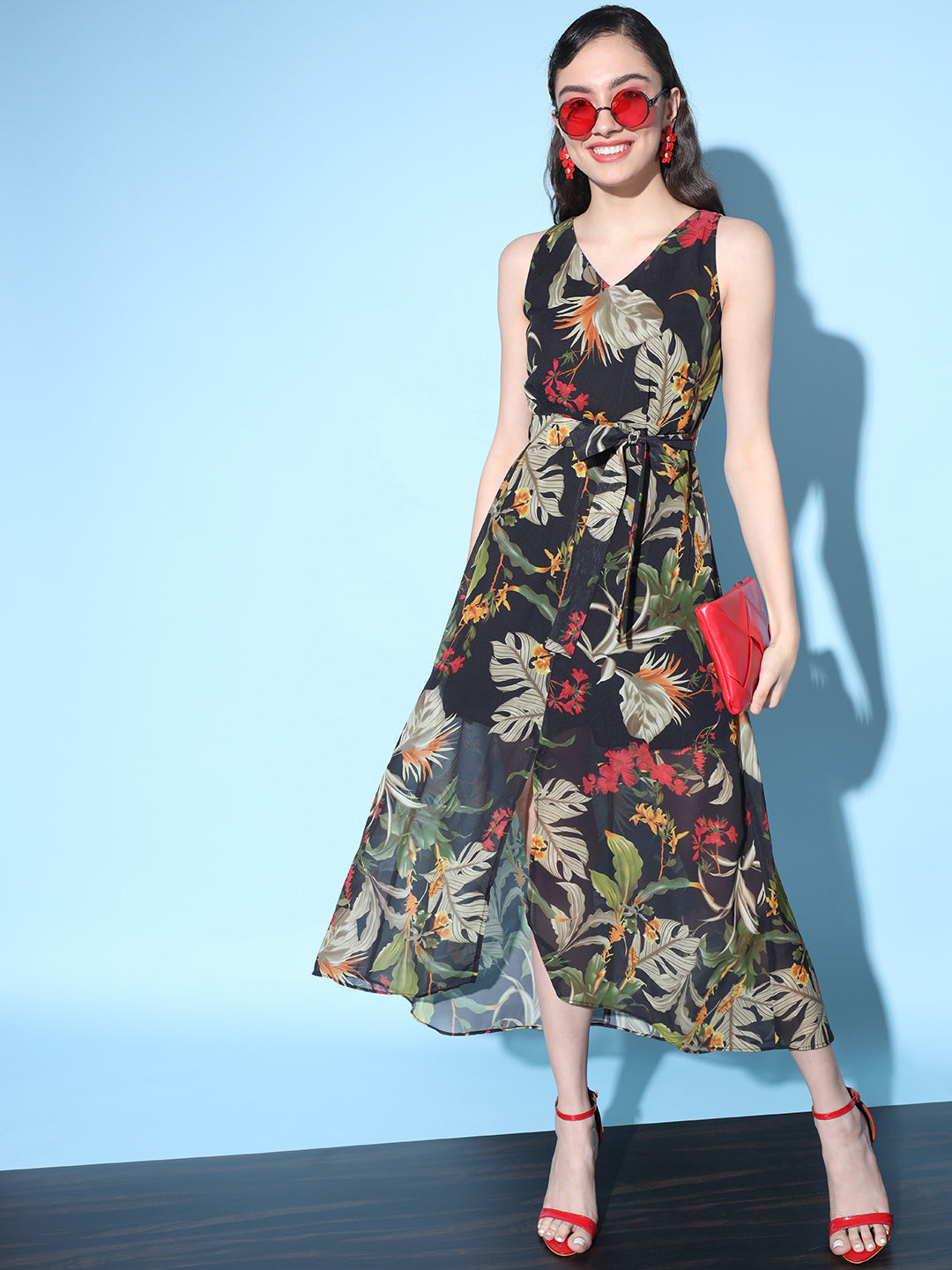 Tropical Georgette Midi Dress