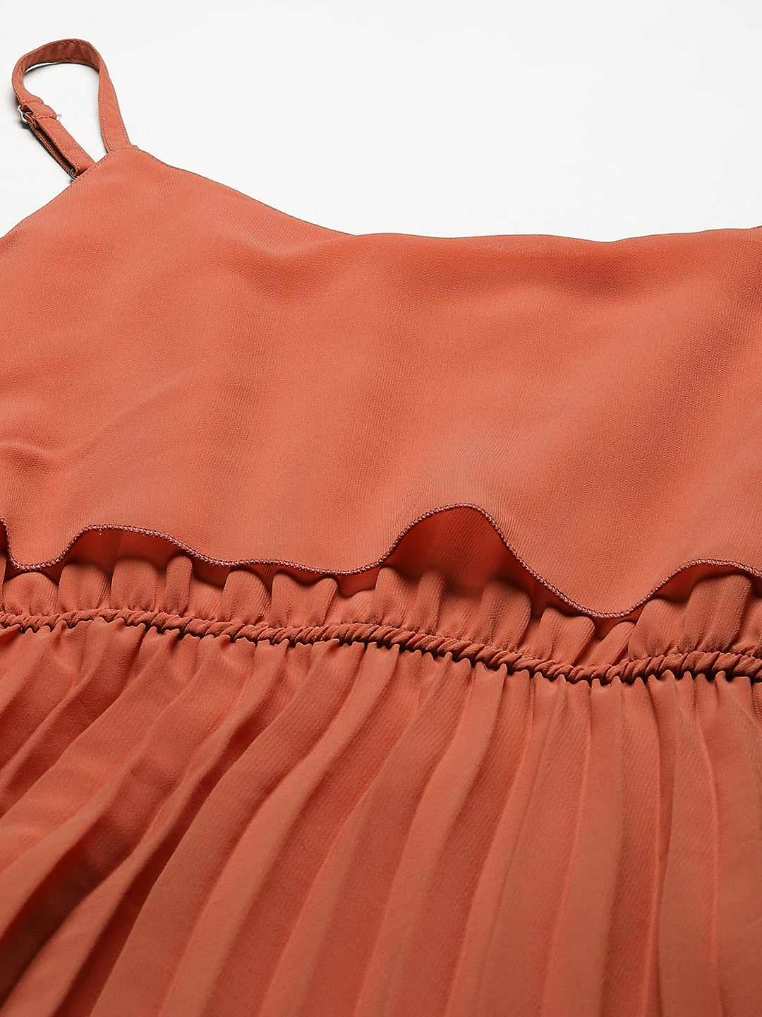 Women A-line Peach Pleated Dress