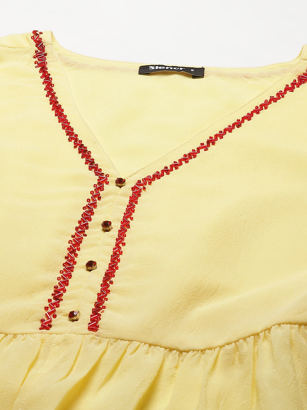 Casual Regular Sleeves Embellished Women Yellow Top