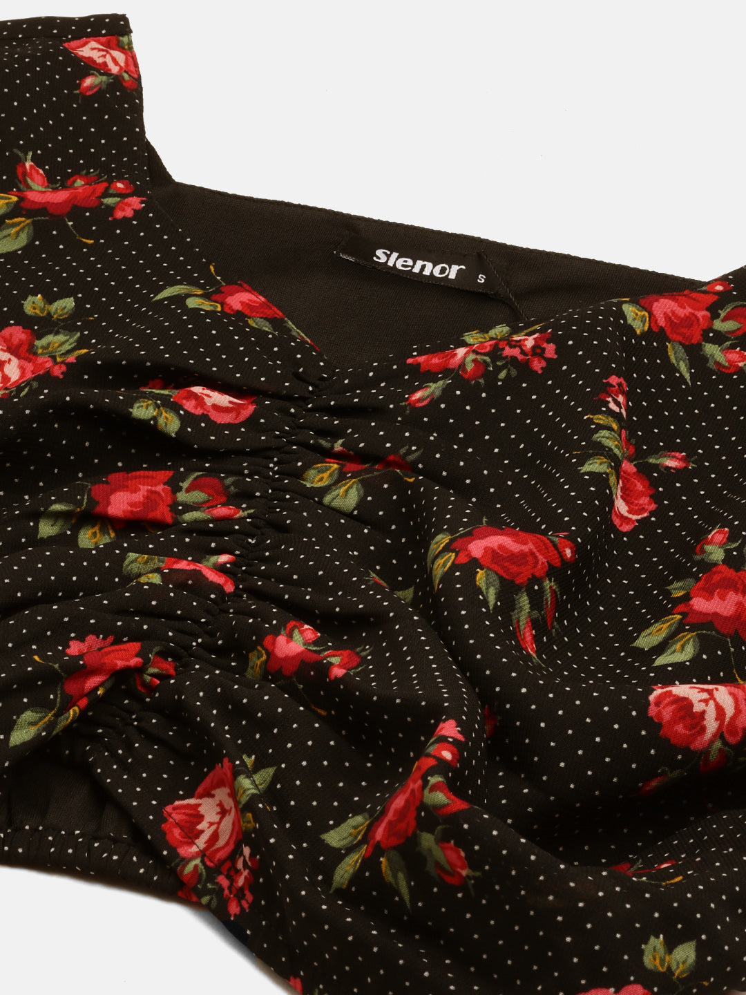 Black & Red Floral Print Georgette Crop Top