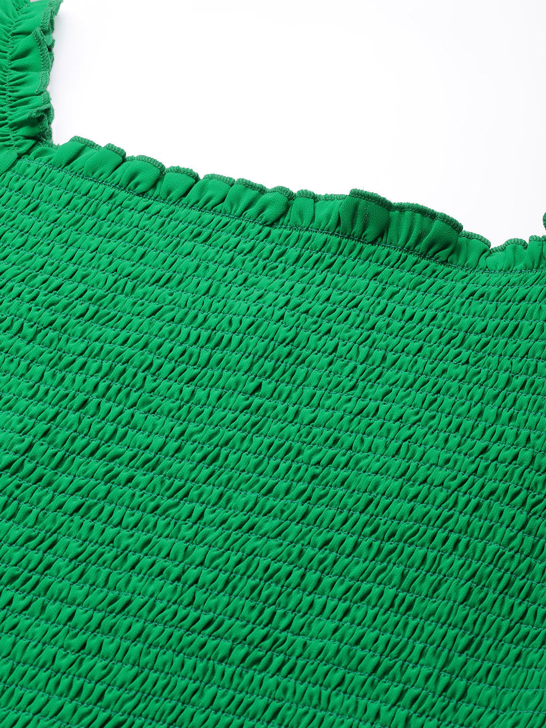 Green Smocked Georgette Crop Top