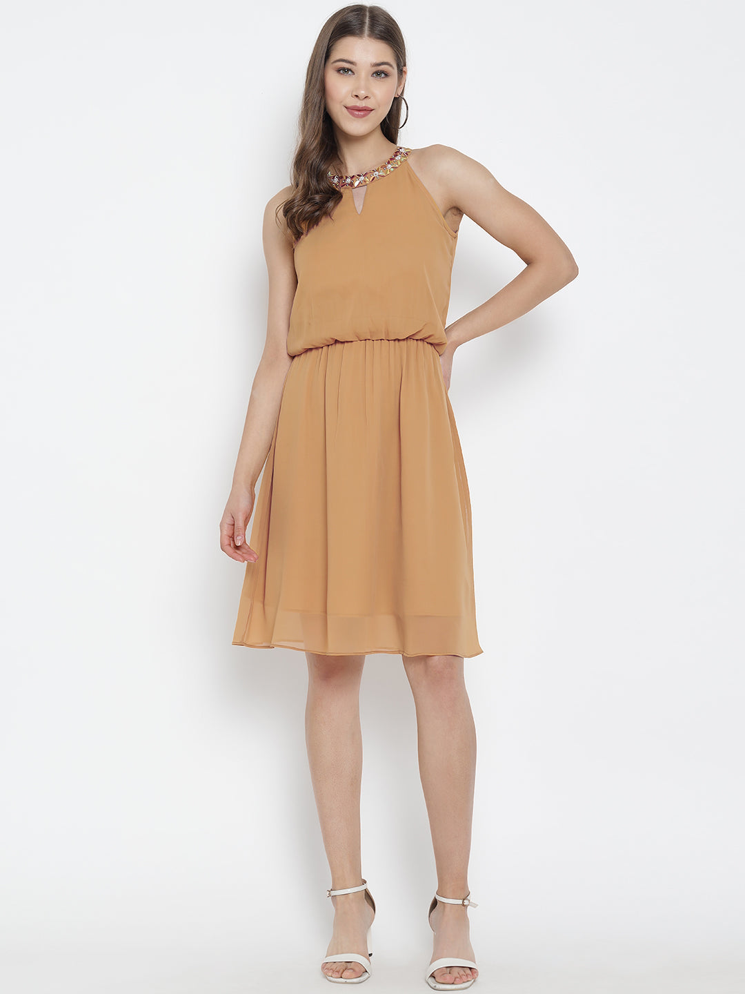 Solid A-Line Short Dress