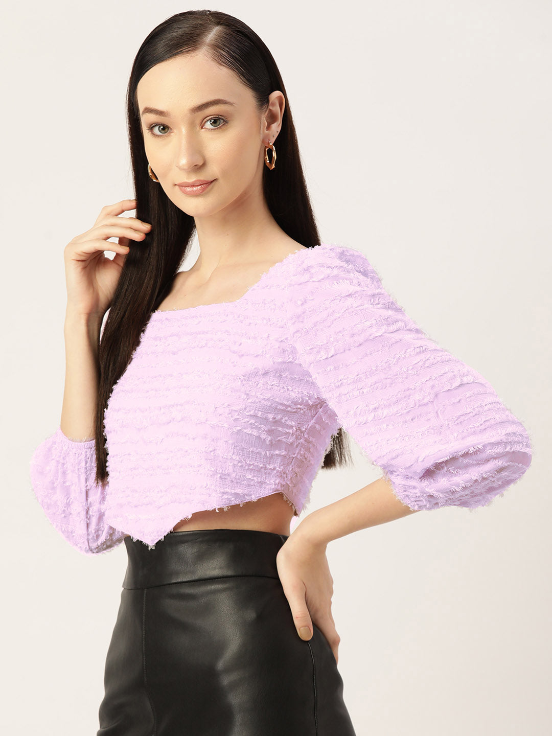 Purple Textured Georgette Crop Top