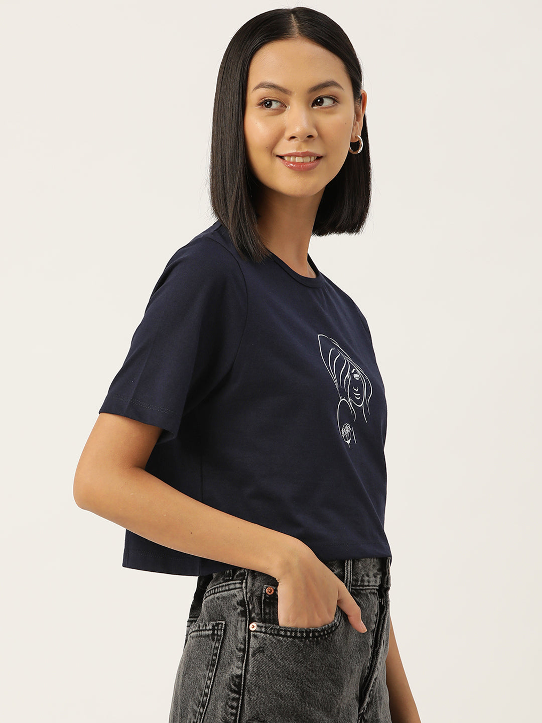 Women Graphic Printed Pure Cotton Crop T-shirt