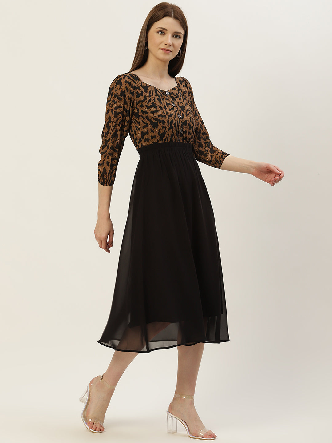 Women Brown and Black Animal Printed Dress