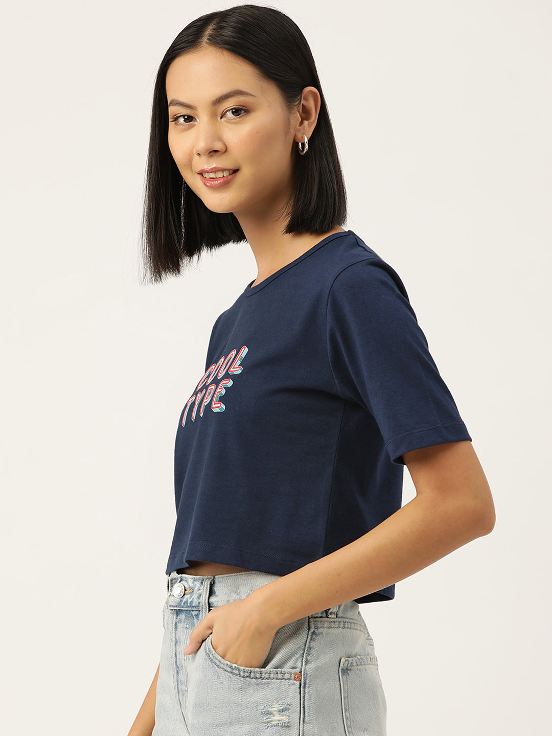 Women Graphic Printed Pure Cotton Crop T-shirt