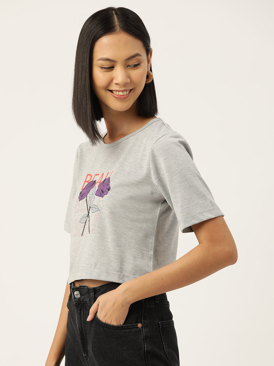 Women Graphic Printed Pure Cotton Crop T-shirt