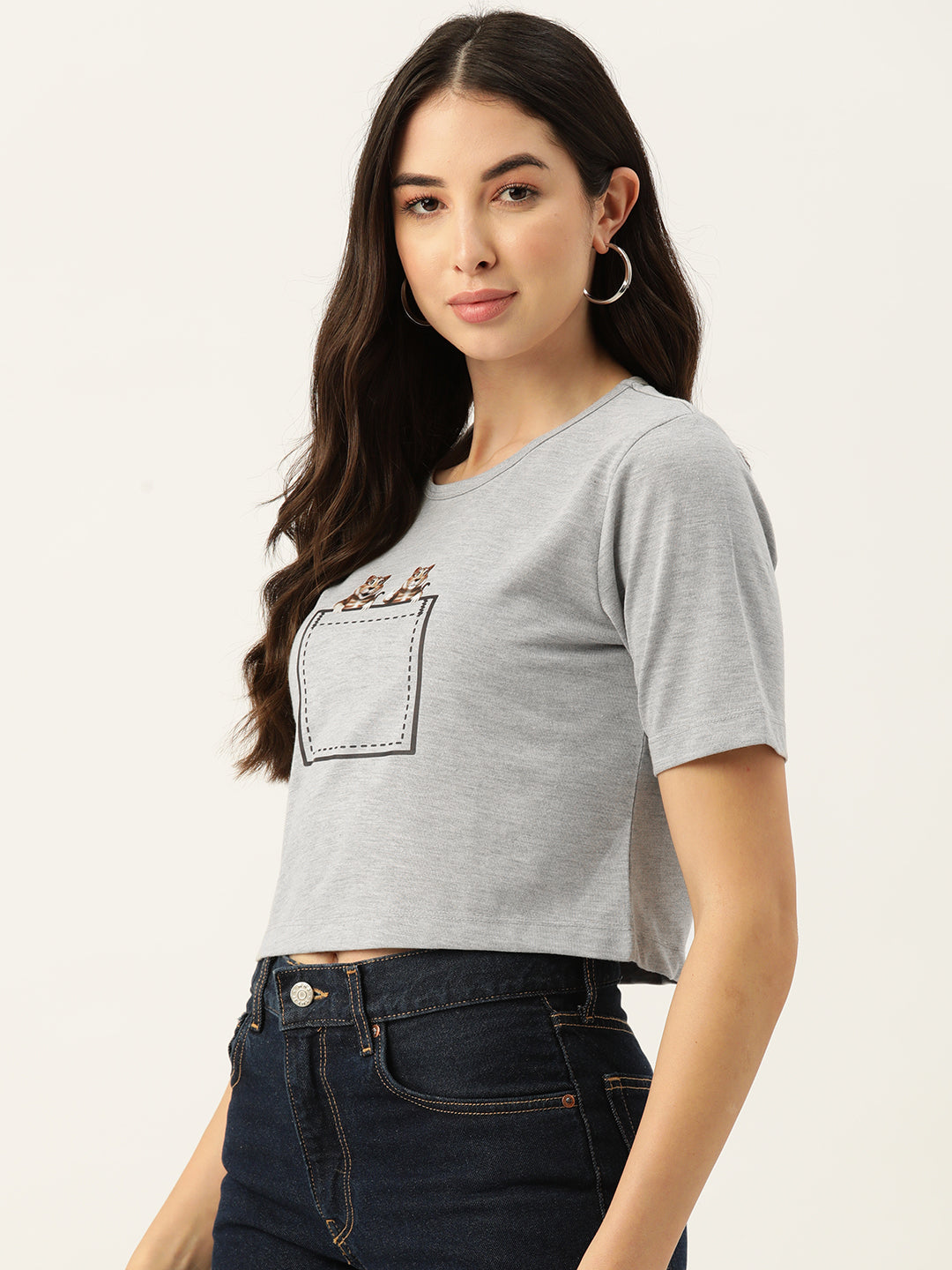 Women Graphic Printed Pure Cotton Crop T-shirt