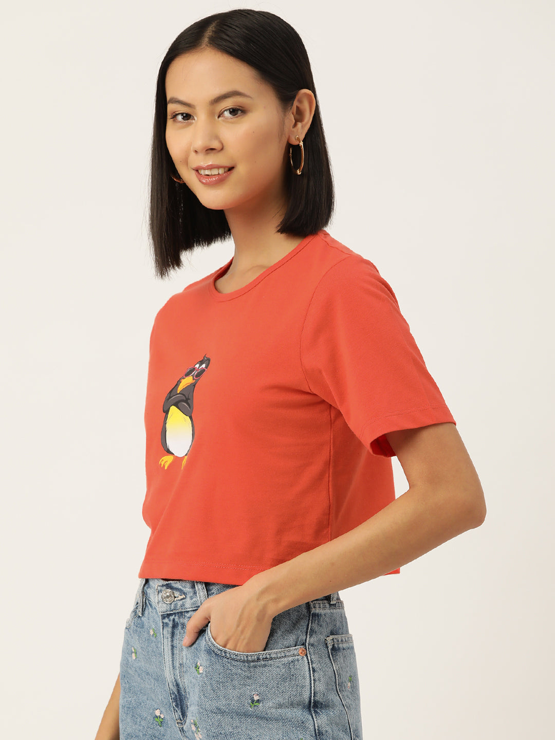 Women Graphic Printed Pure Cotton Crop T-shirt