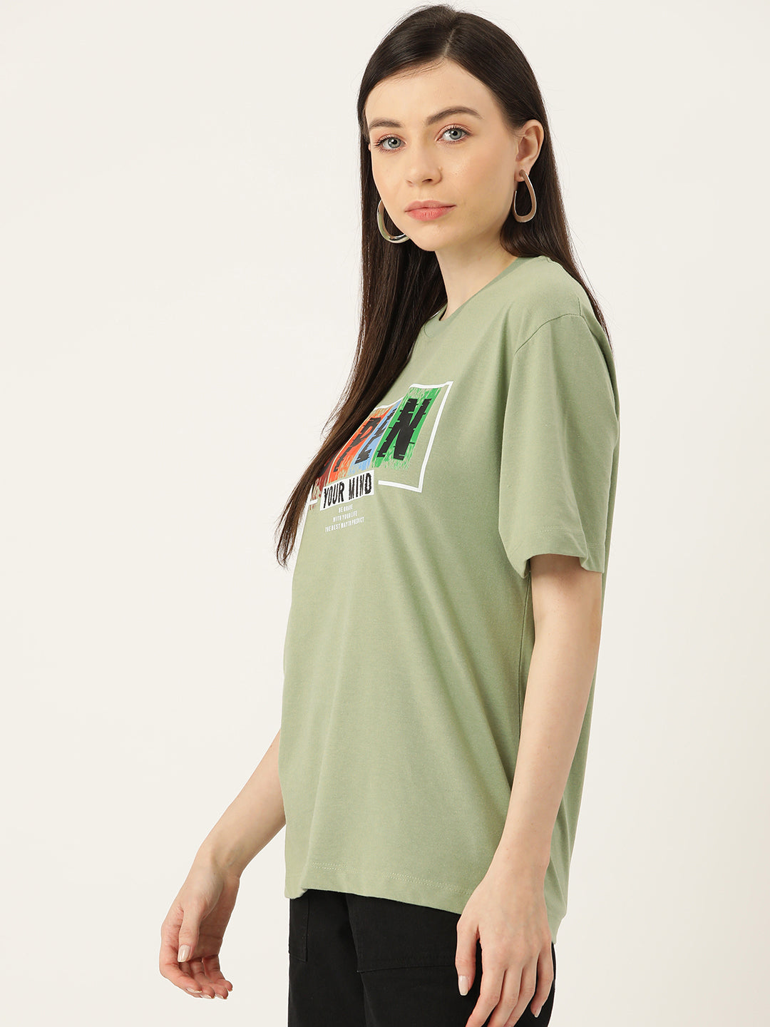 Women Graphic Printed Pure Cotton Long T-shirt