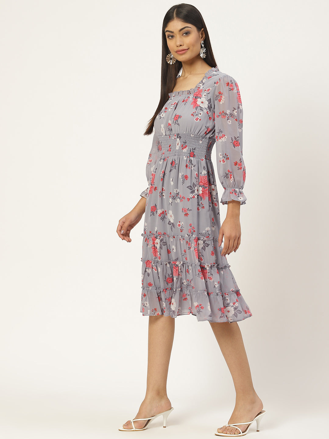 Floral Georgette A-Line Midi Dress