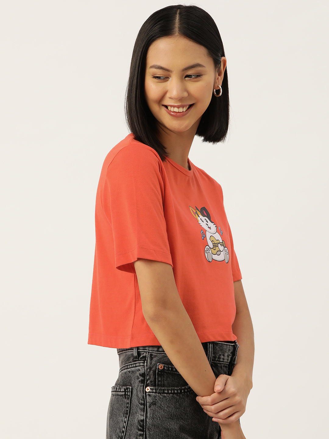 Women Graphic Printed Pure Cotton Crop T-shirt