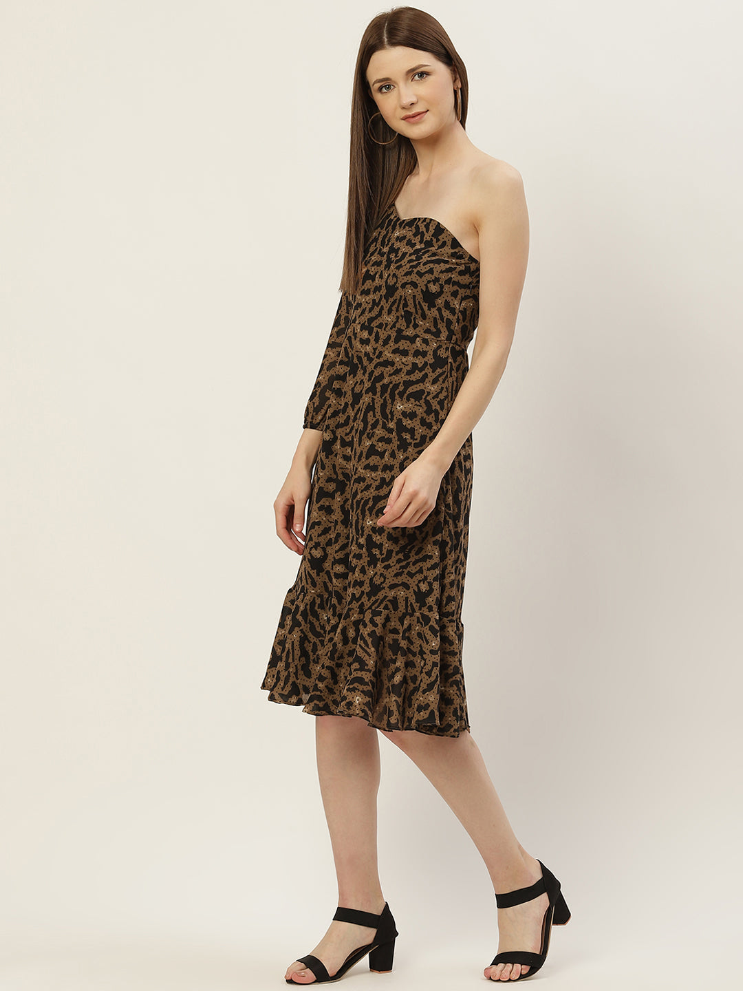 Women Brown and Black Animal Print Dress