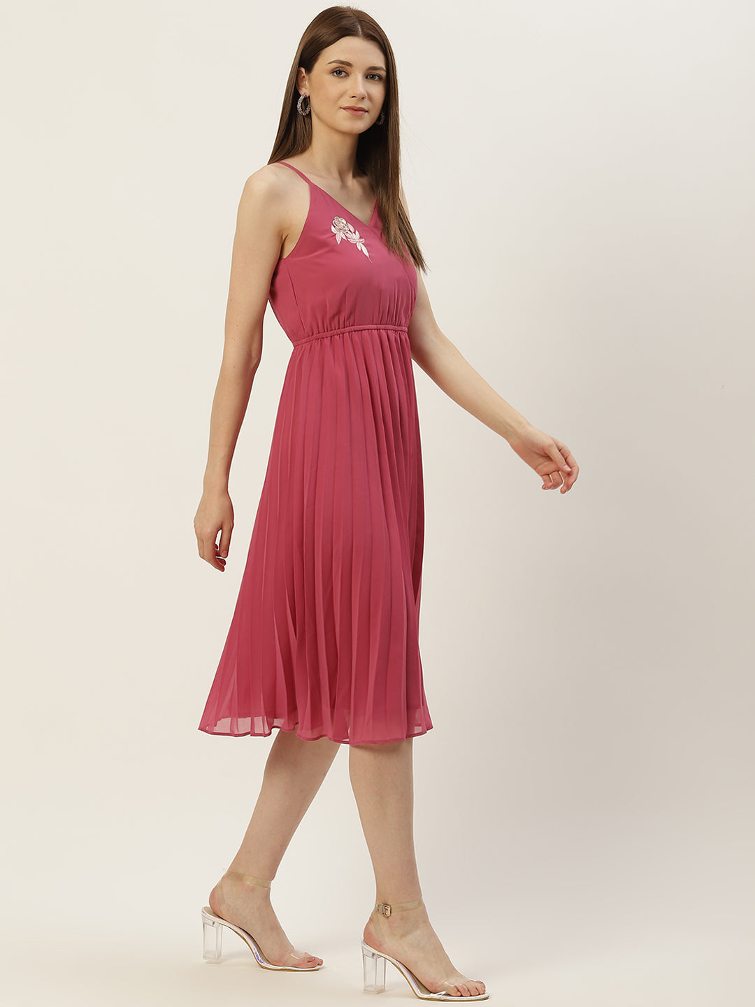 Women Pink Georgette A-Line Midi Dress