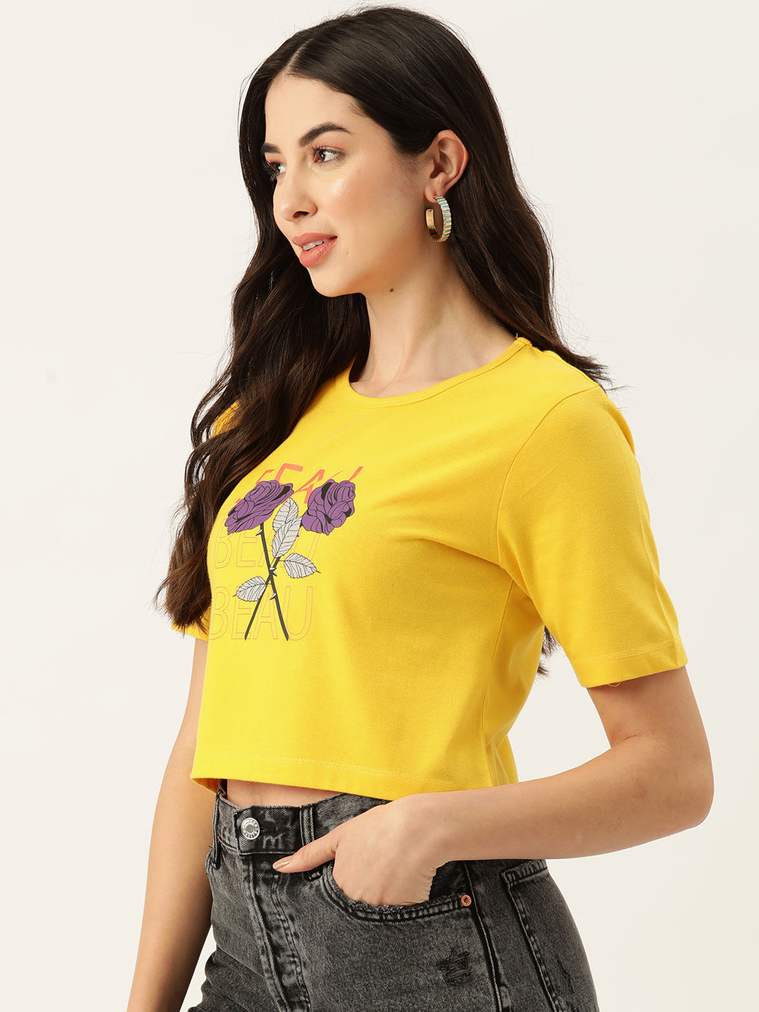 Women Graphic Printed Pure Cotton Crop T-shirt