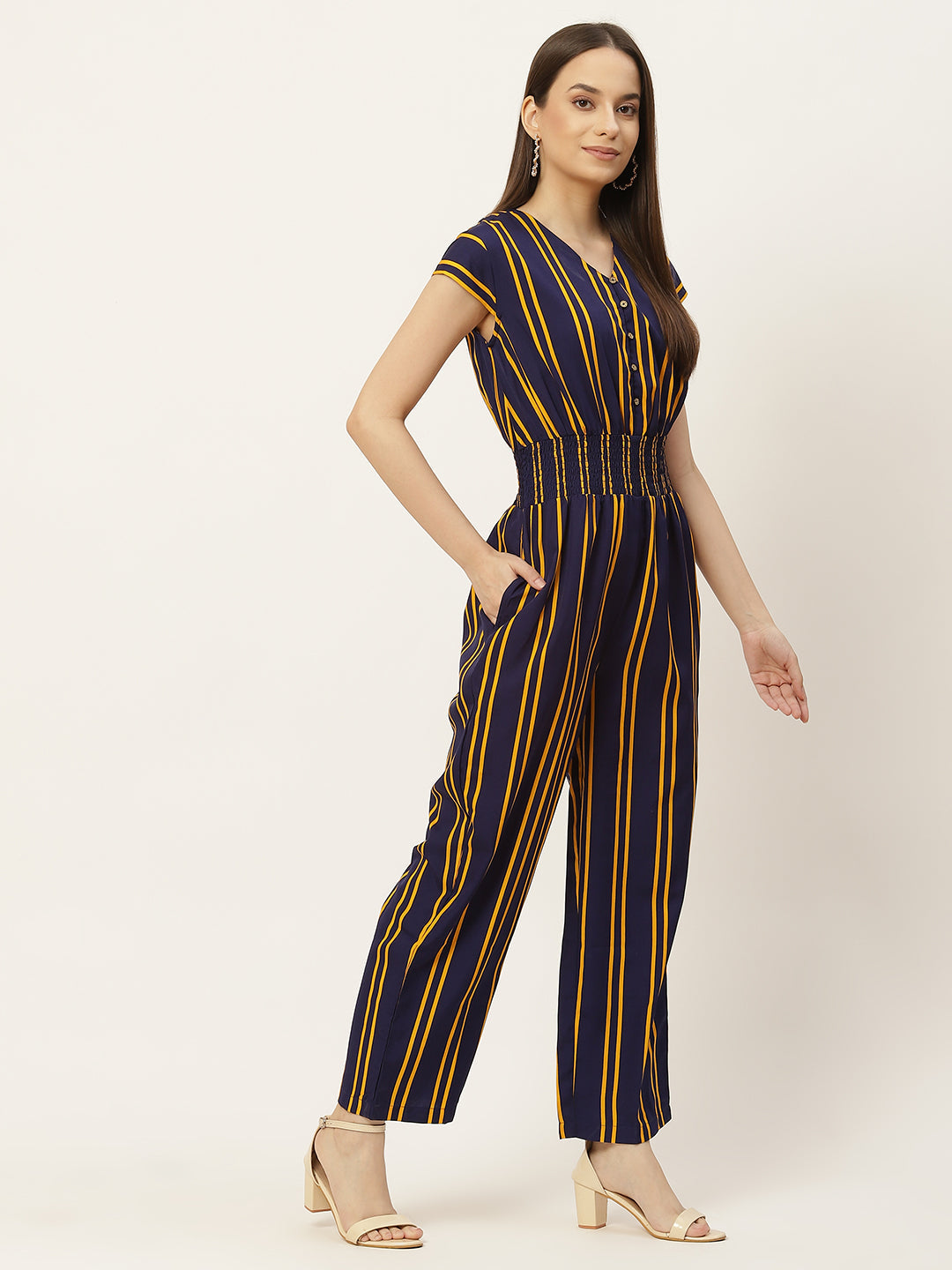 Navy Blue Striped Jumpsuit