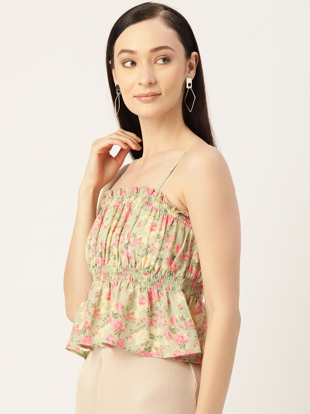 Floral Print Georgette Peplum Top