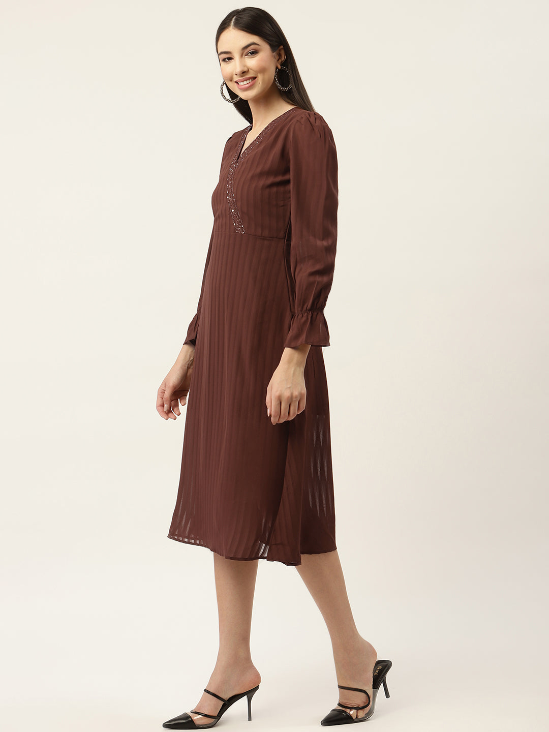 Brown Georgette Midi Dress