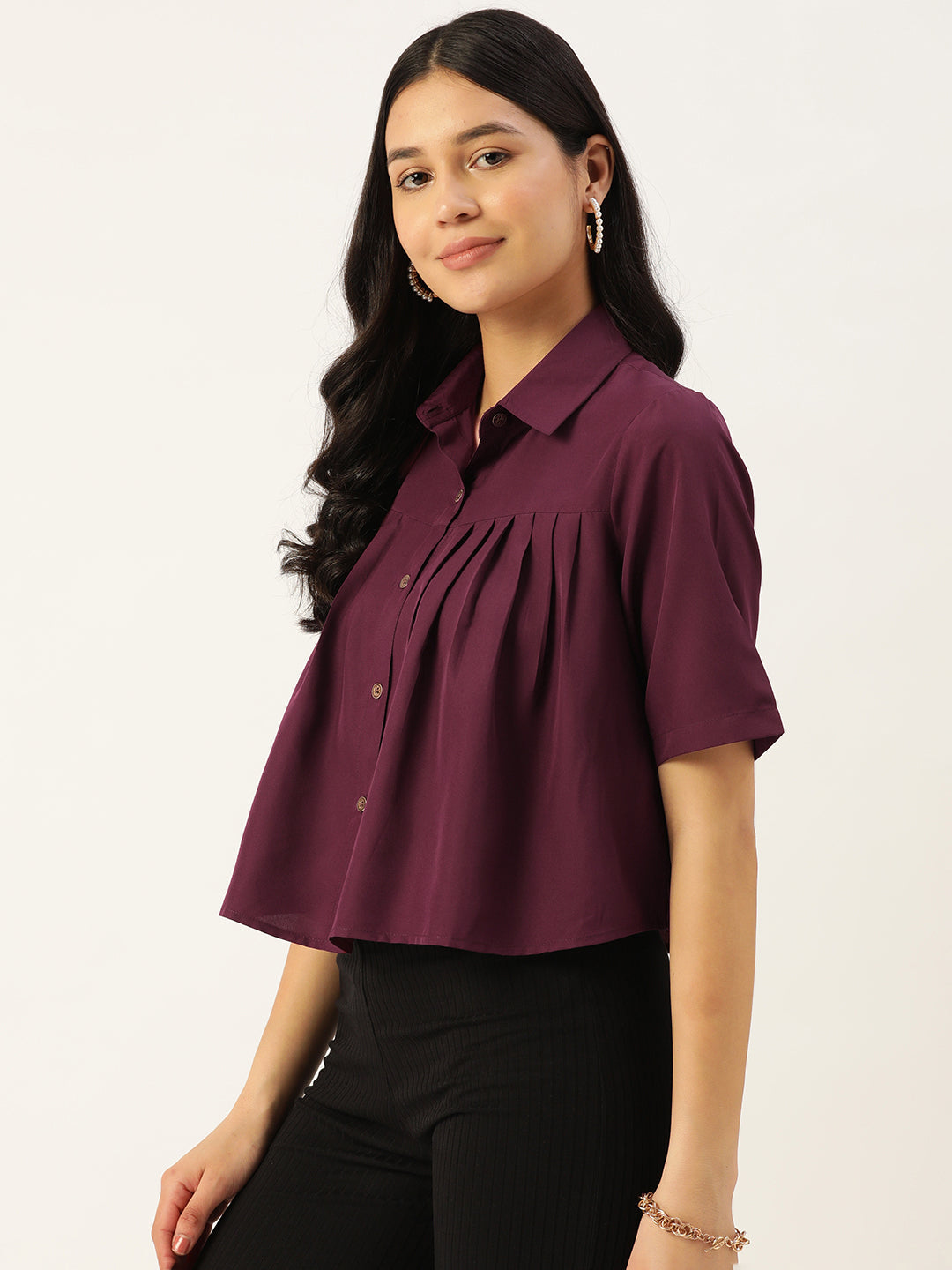 Women Solid Purple Casual Shirt