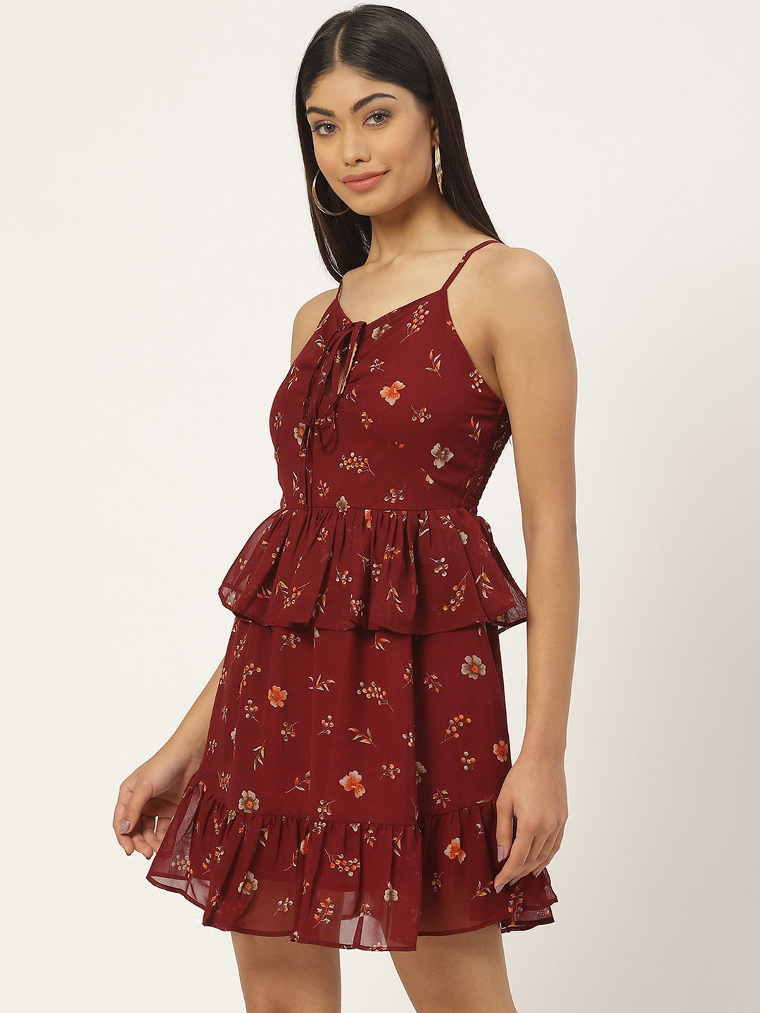 Floral Layered Georgette A-Line Mini Dress