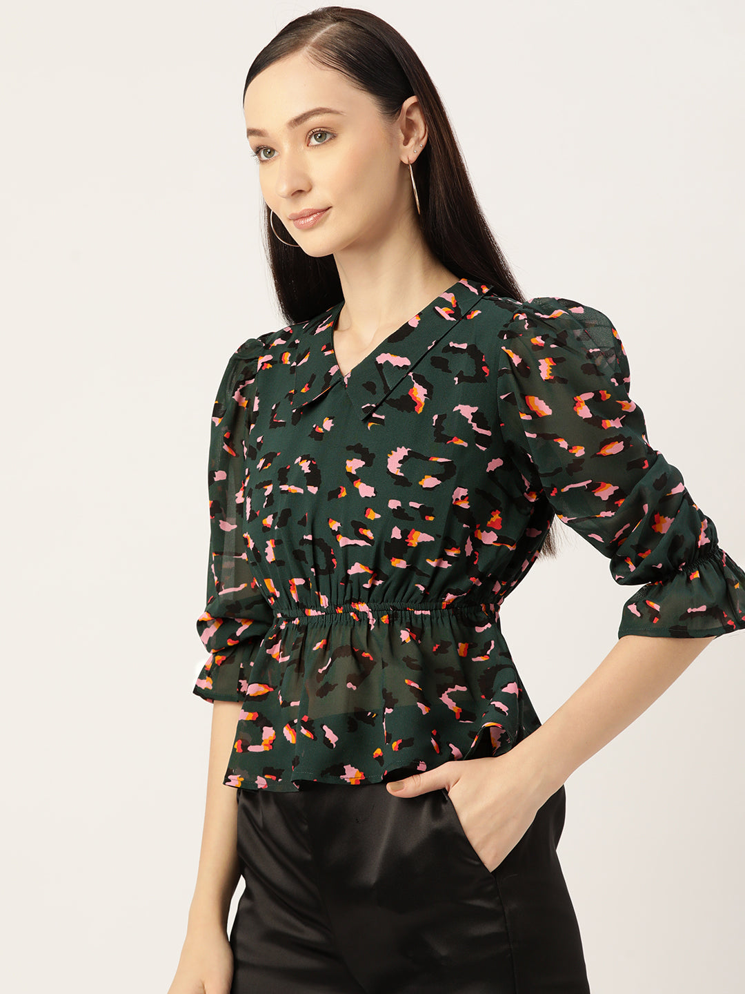 Print Georgette Collar Top