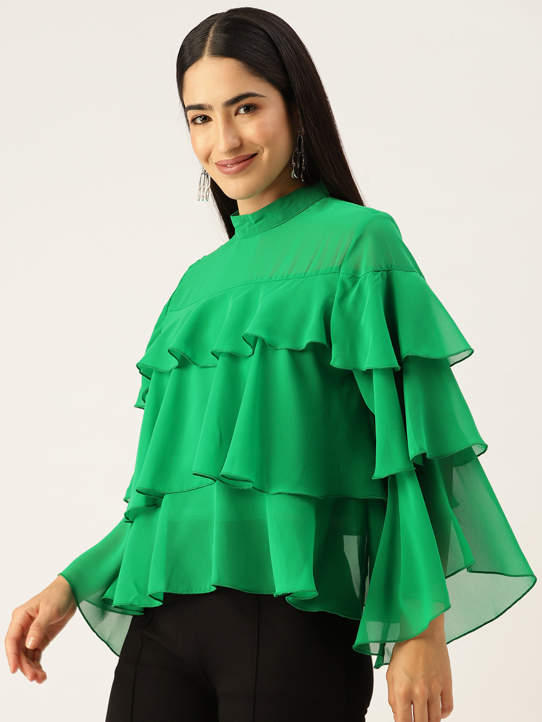 Green Layered Georgette Top