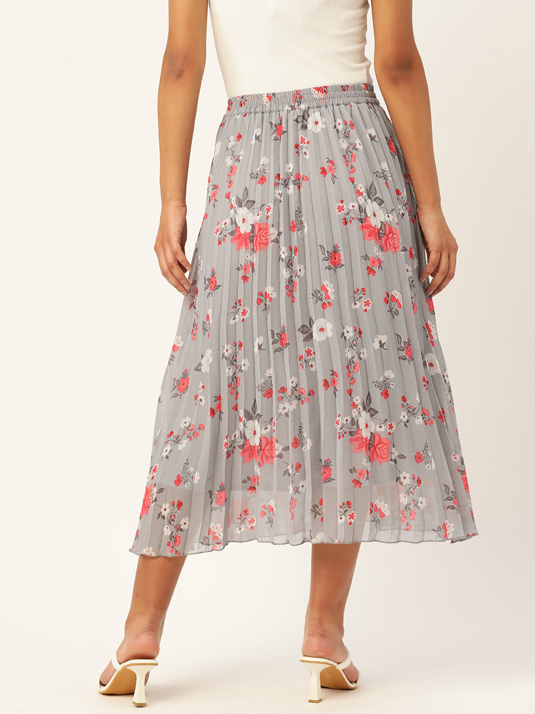 Floral Printed Accordion Pleated Midi Skirt