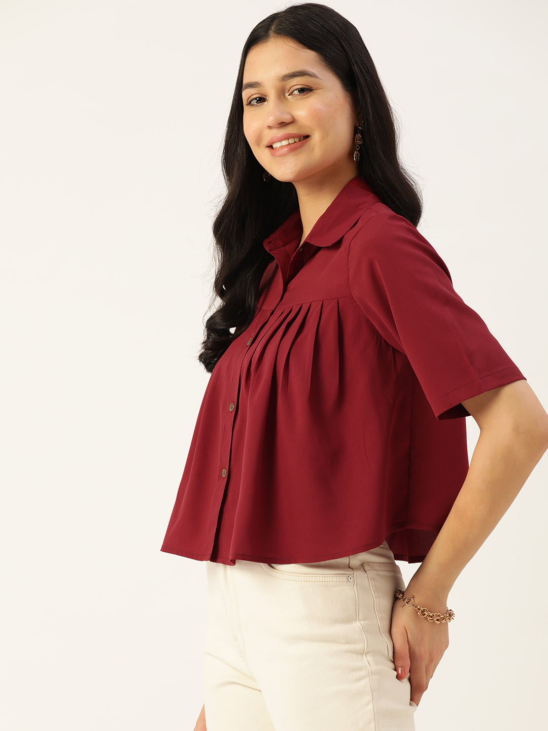 Women Solid Maroon Casual Shirt