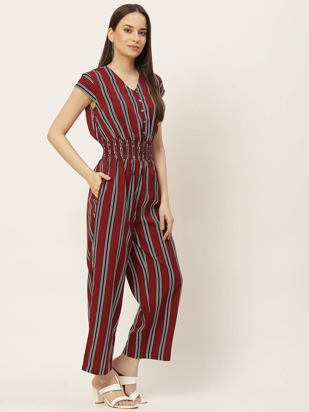 Maroon Striped Jumpsuit