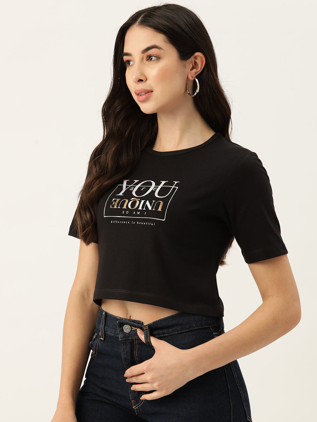 Women Graphic Printed Pure Cotton Crop T-shirt