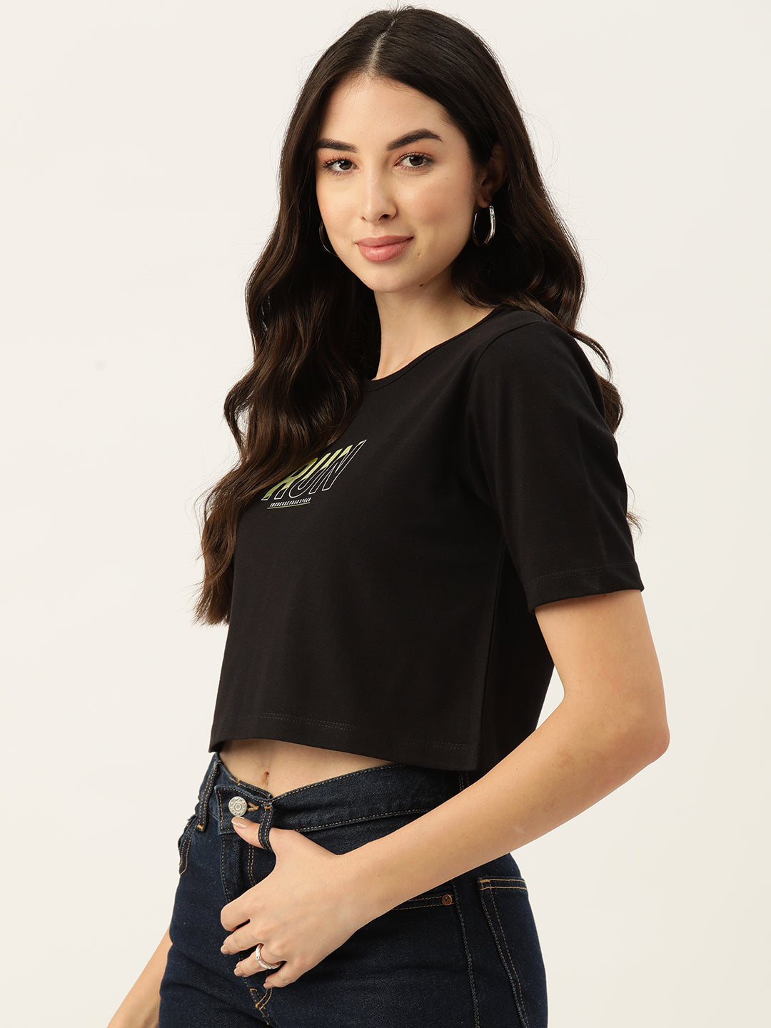 Women Graphic Printed Pure Cotton Crop T-shirt